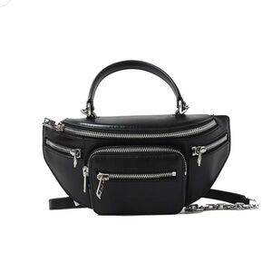Alexander Wang NWOT Top Handle Belt Bag Black Leather Silver Hardware Crossbody